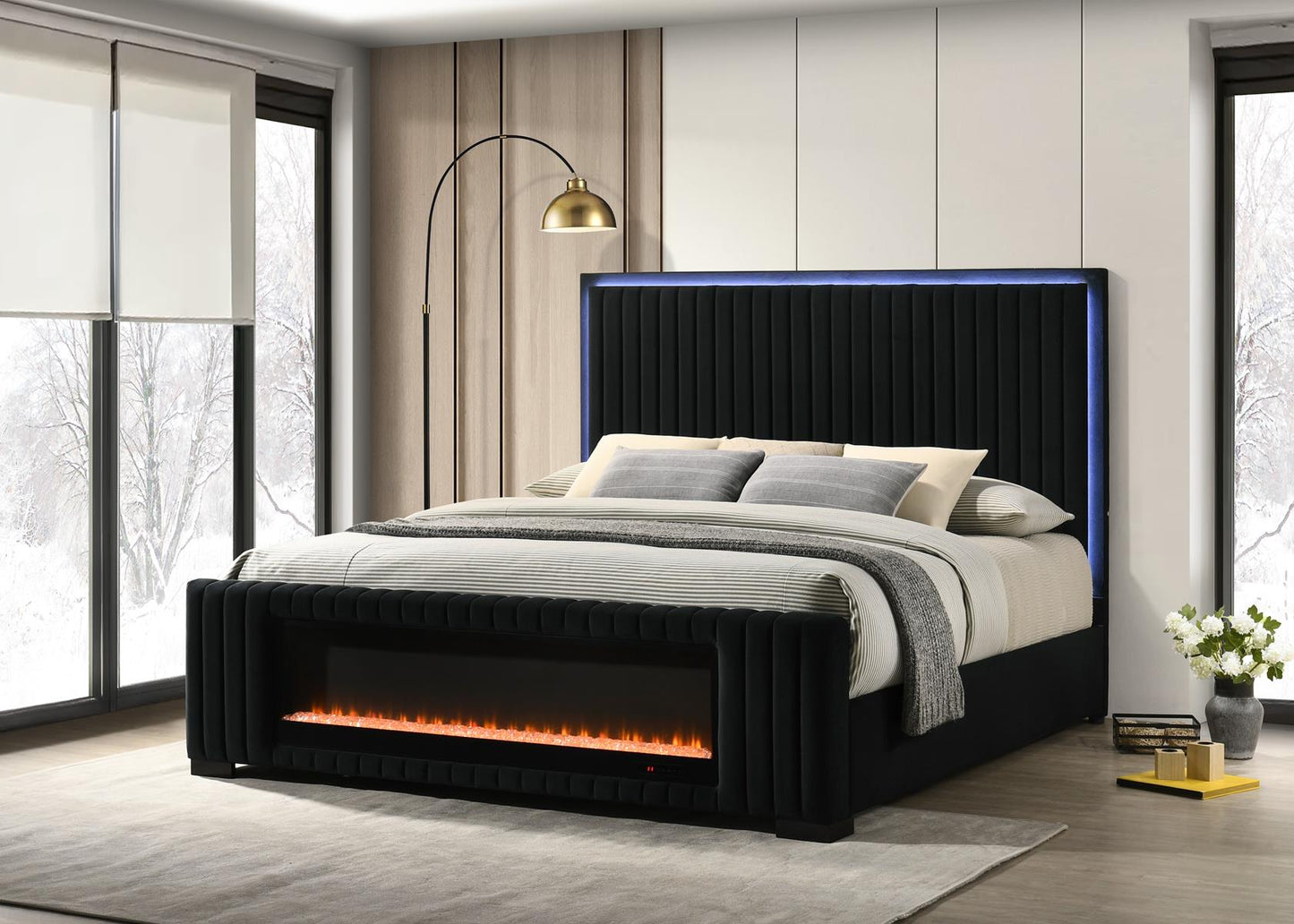 Velvet Amber King bed in black