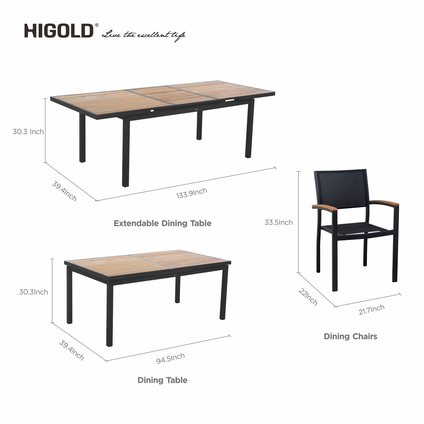 13PC Teak Aluminum Outdoor Dining Set. Charcoal Black