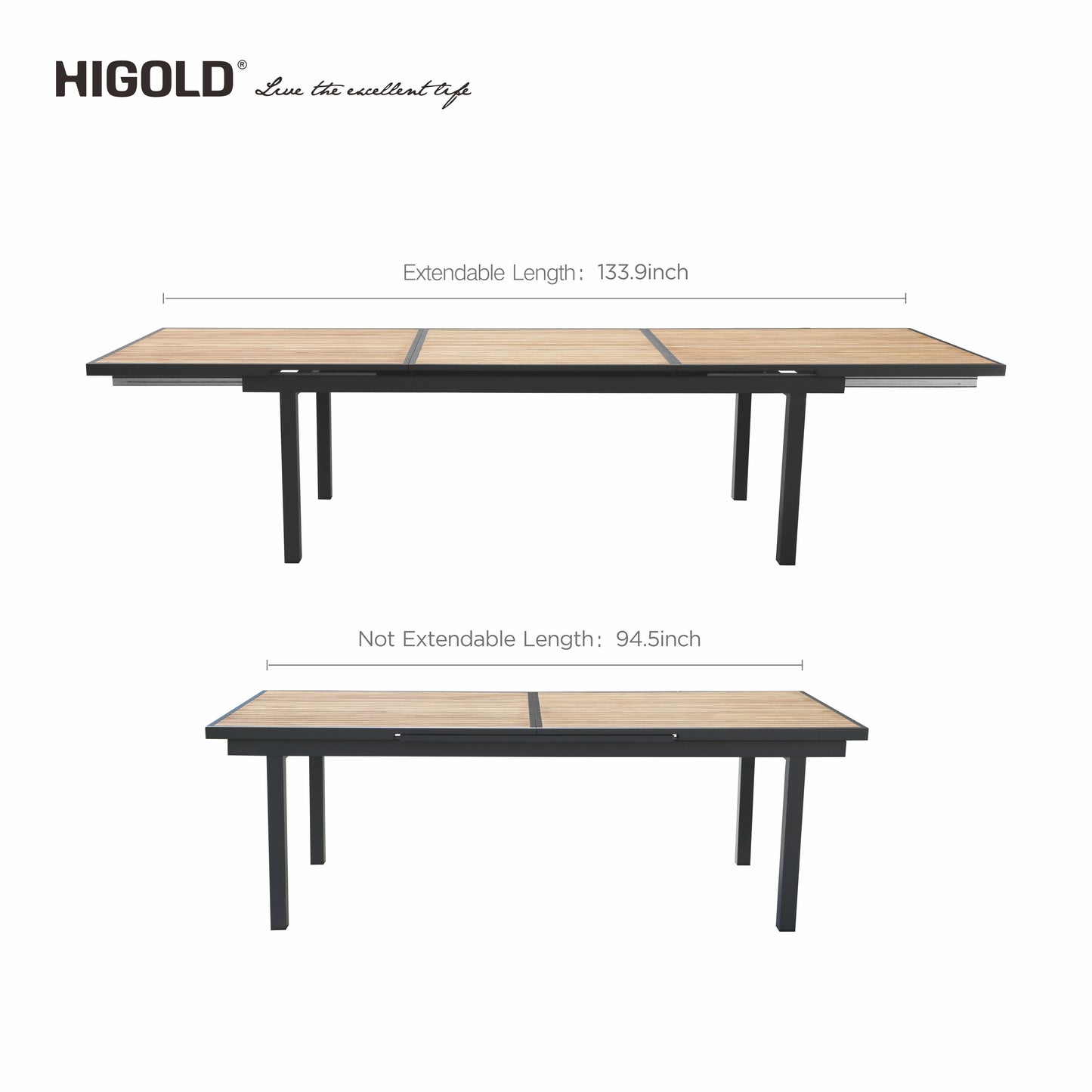 13PC Teak Aluminum Outdoor Dining Set. Charcoal Black