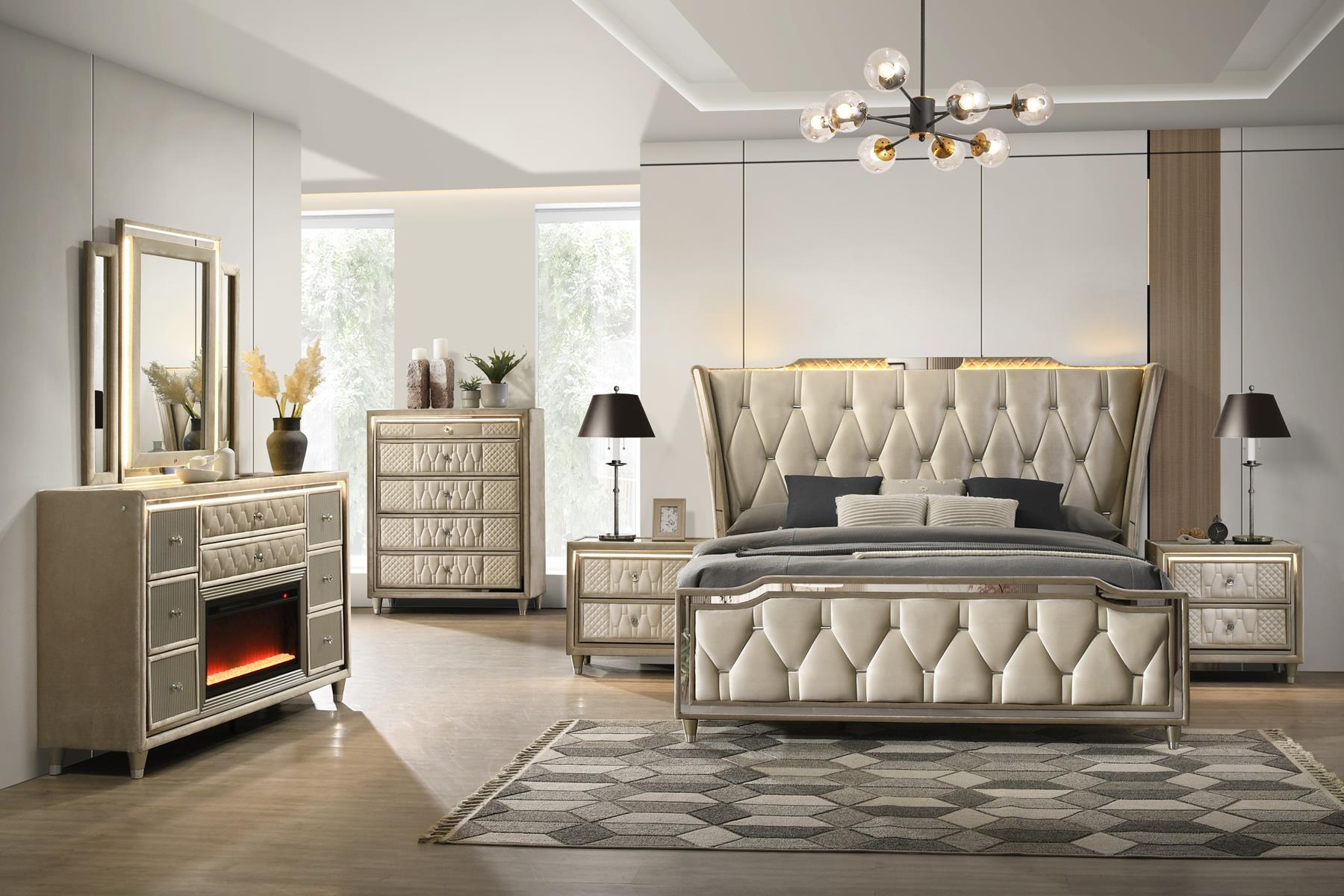 Crystal Peaks Nightstand W/ Led Beige