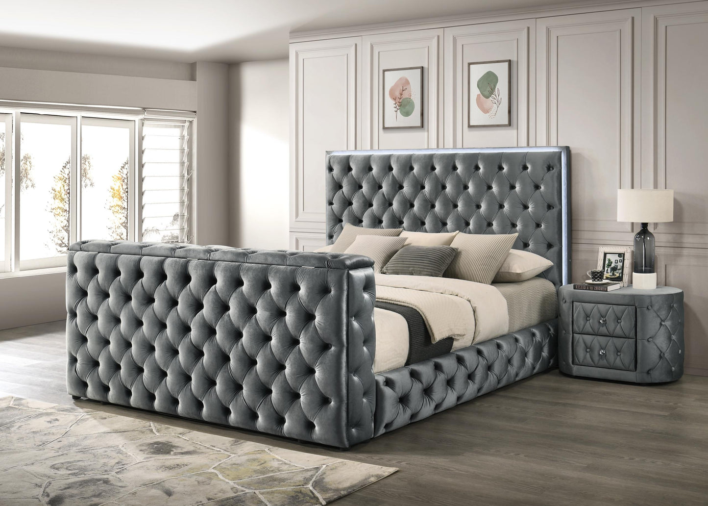 Diane King Bed Grey