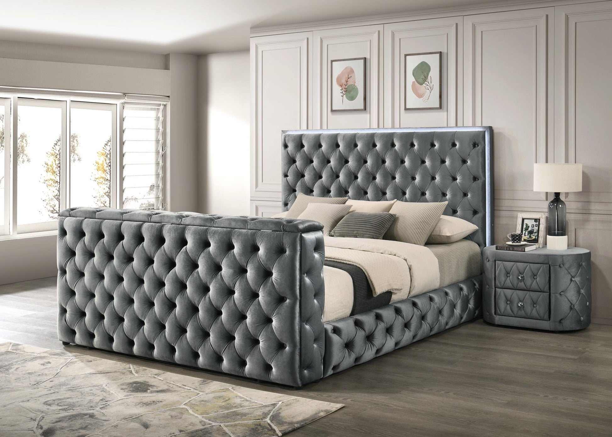 Diane King Bed Grey