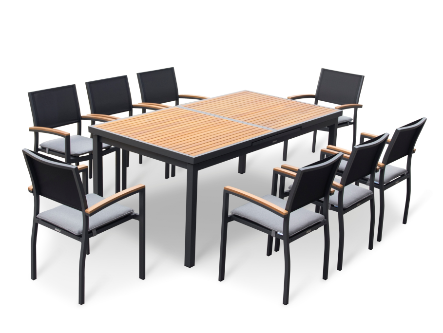 13PC Teak Aluminum Outdoor Dining Set. Charcoal Black