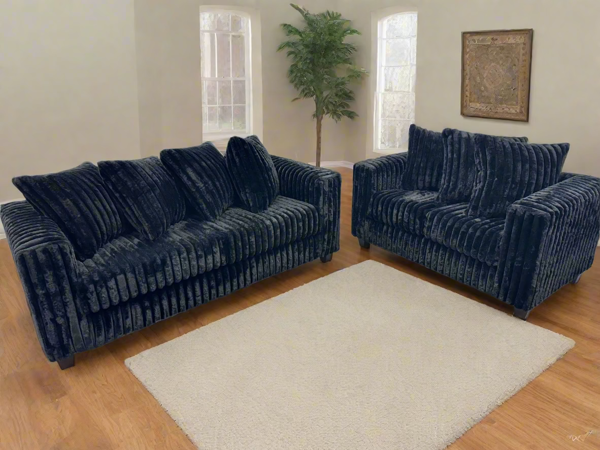 Soft Corduroy Black sofa and loveseat