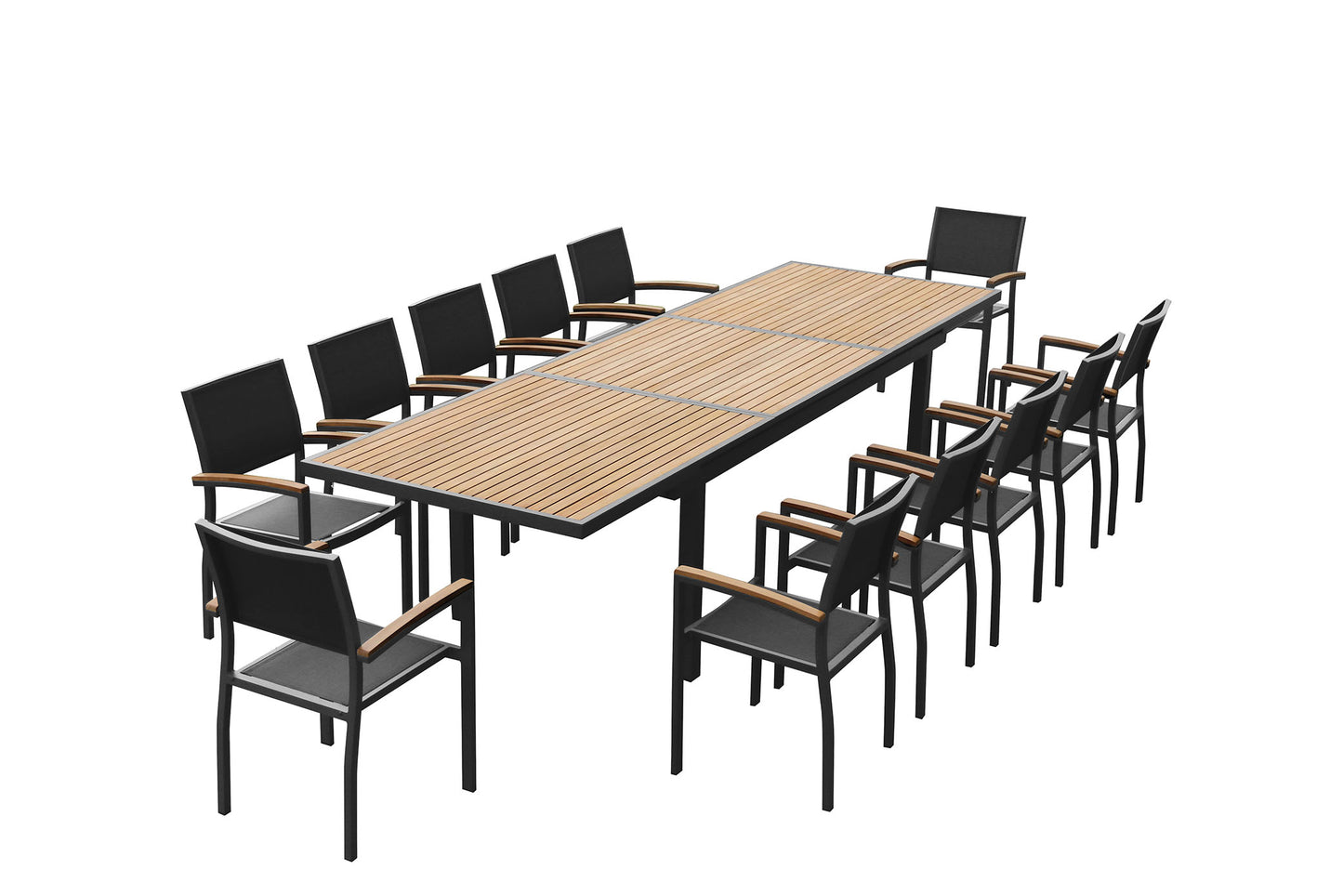 13PC Teak Aluminum Outdoor Dining Set. Charcoal Black