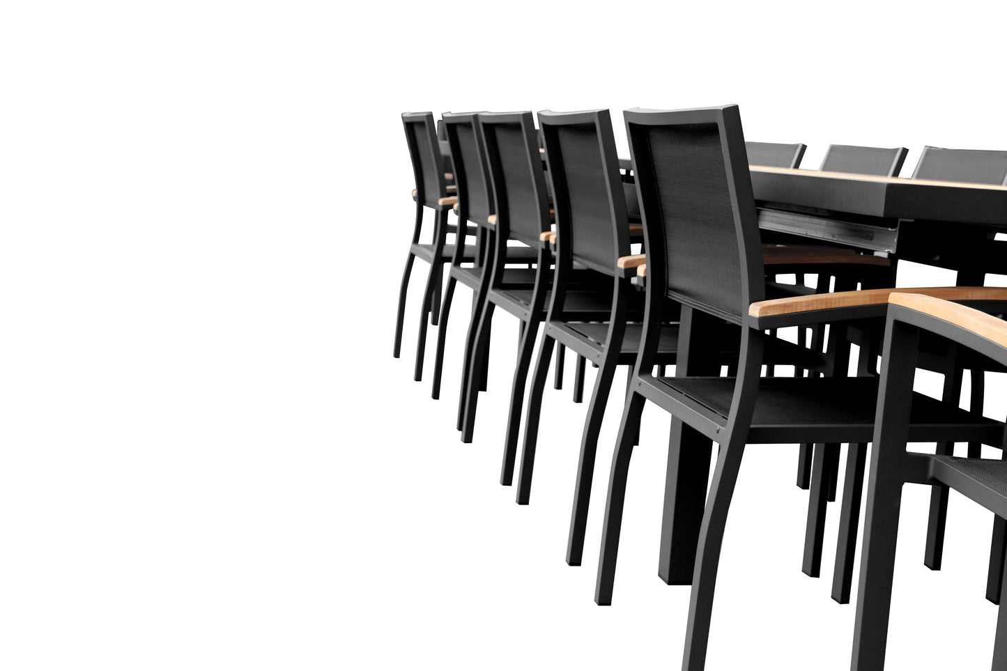 13PC Teak Aluminum Outdoor Dining Set. Charcoal Black