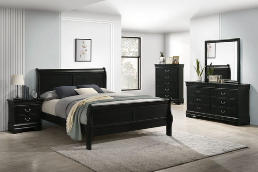 Louis Philippe – Sleigh Bed – Wood - Black  Kids and Teens  Homeville Store.