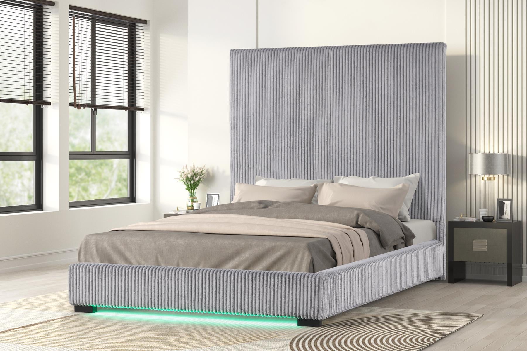 Sally King Bed - Platform W/ Light - Grey