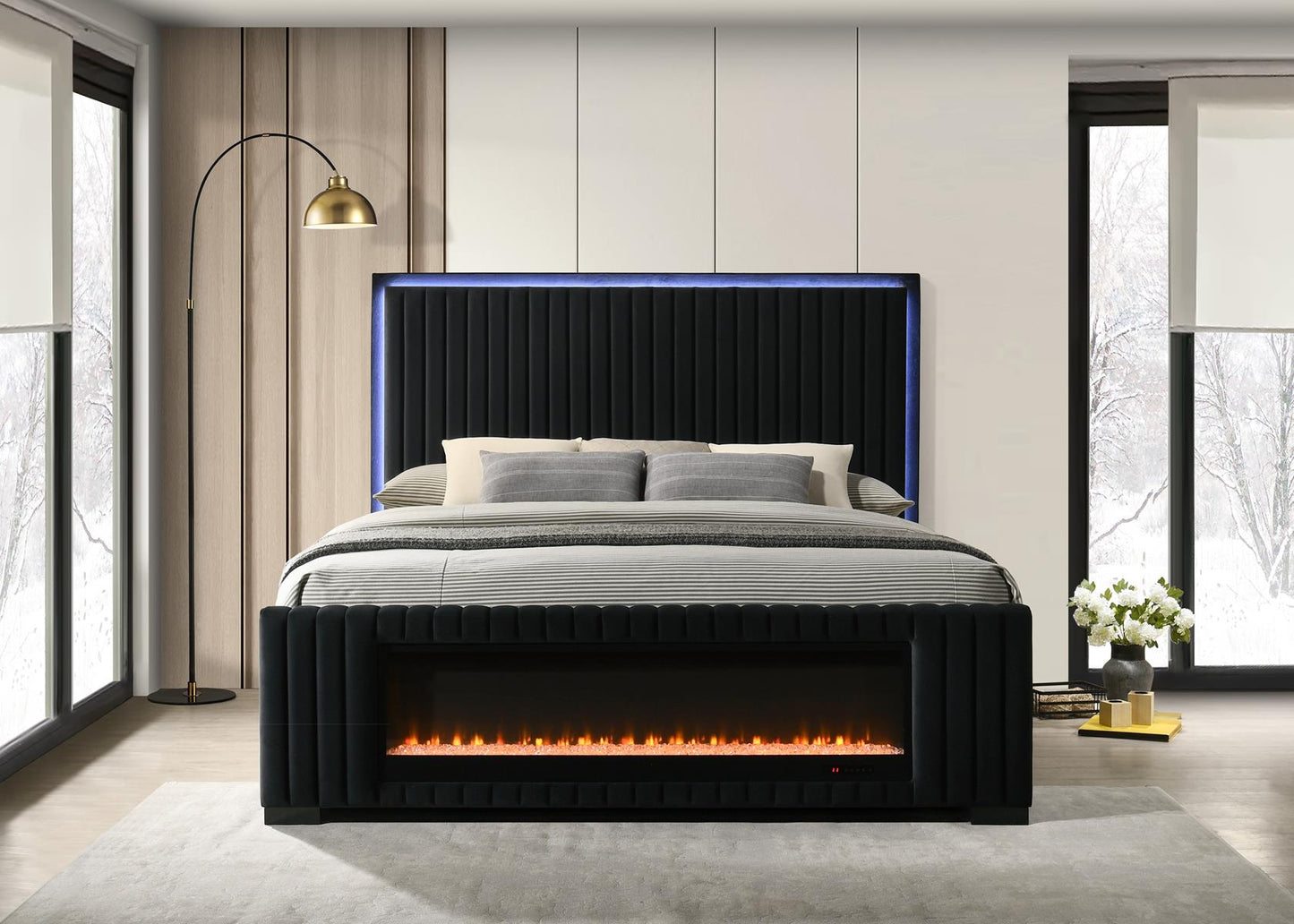 Velvet Amber Queen bed in black