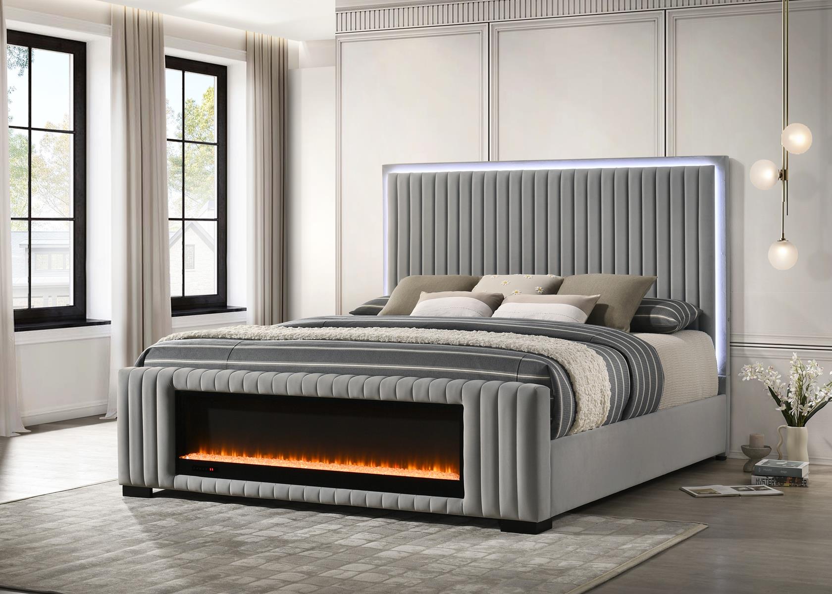Velvet Amber King bed in grey